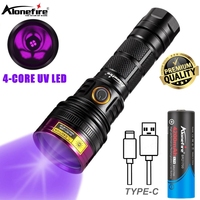 25W 365nm High power LED Blacklight Flashlight USB Rechargeable UV Glue Curing CatDog Tinea Stain Ore Money Torch Detecting lamp