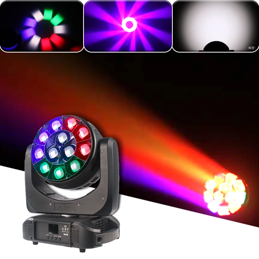 YUER Bee Eyes Led Moving Head Light 12X40W RGBW 4in1 Beam Wash Zoon Stage Dmx Dj Disco Party Lights DMX Wedding Dance Floor Bar