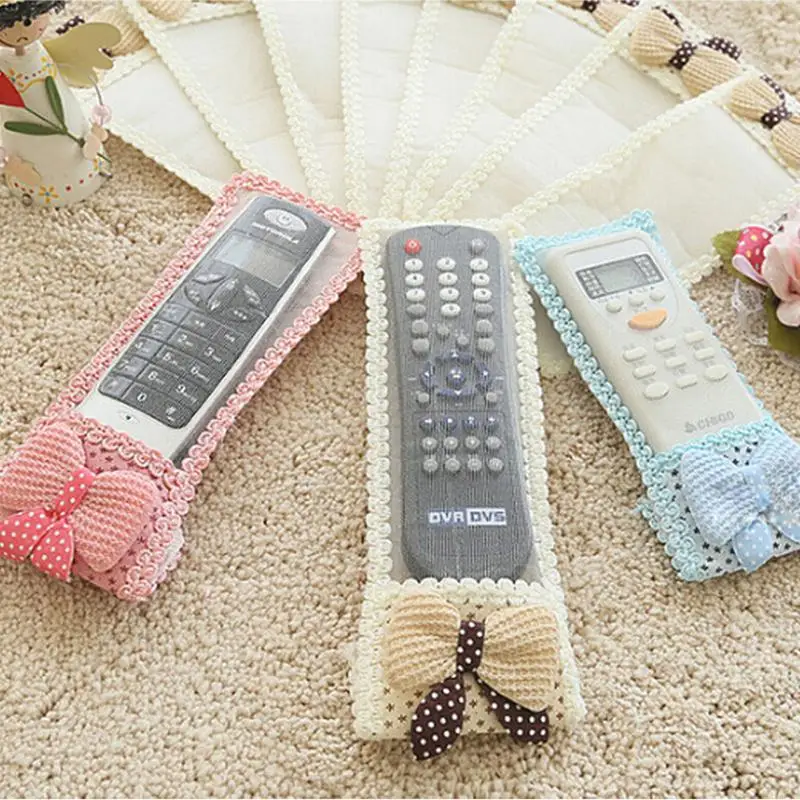 TV Remote Control Case Cover Textile Protective Bag 3 Colors Bowknot Air Condition Remote Control Protector Holder Storage 1PC