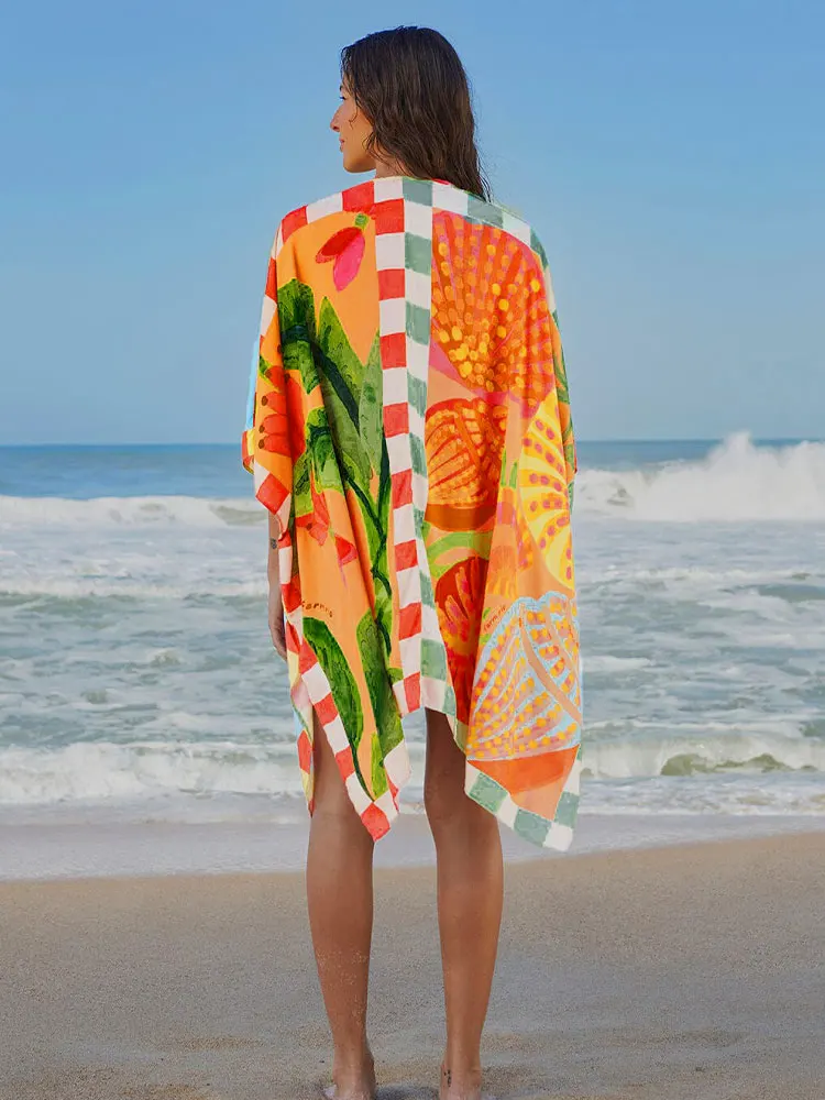 Kimono imprimé style bohémien pour femmes, cardigan à manches longues, grande taille, vêtements de plage, été, 2023, A2438