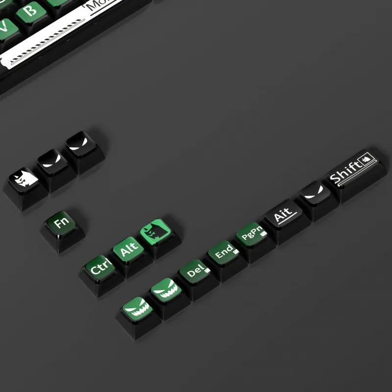 Ink green anime monsters personalized keycaps, heat sublimation technology PBT mechanical keyboard keycaps, customized keyboard