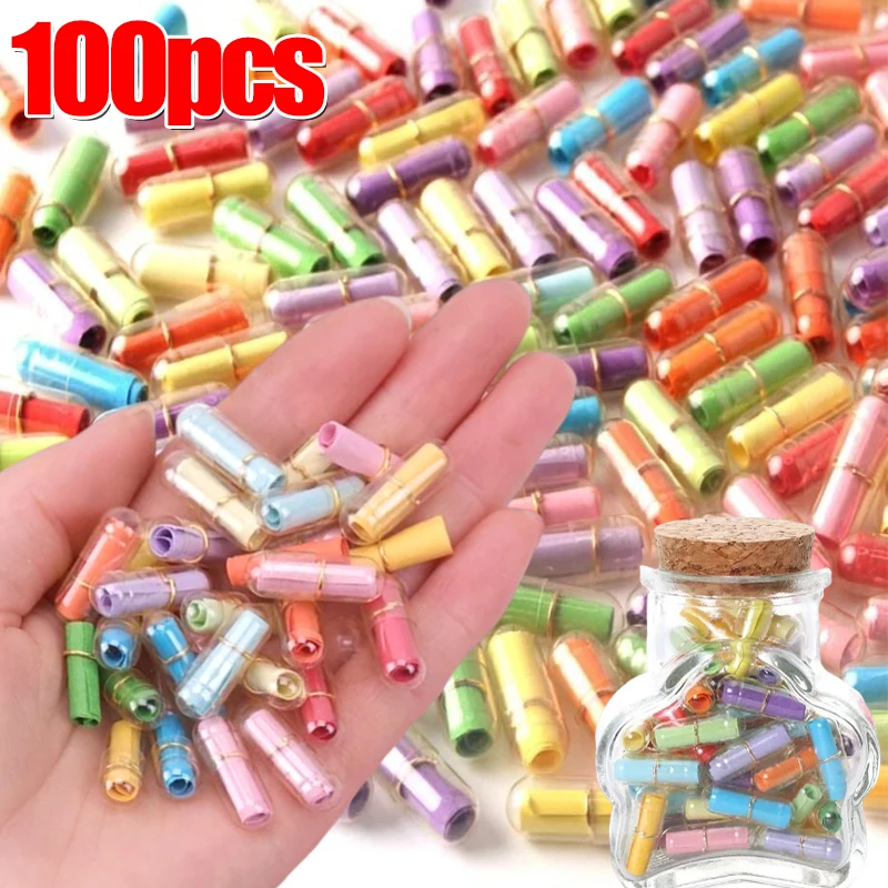 100Pcs Mini Message Capsules Blank Notes Pill With Roll Paper Wish Bottle Transparent Capsules Wedding Party Valentine\'s Gift