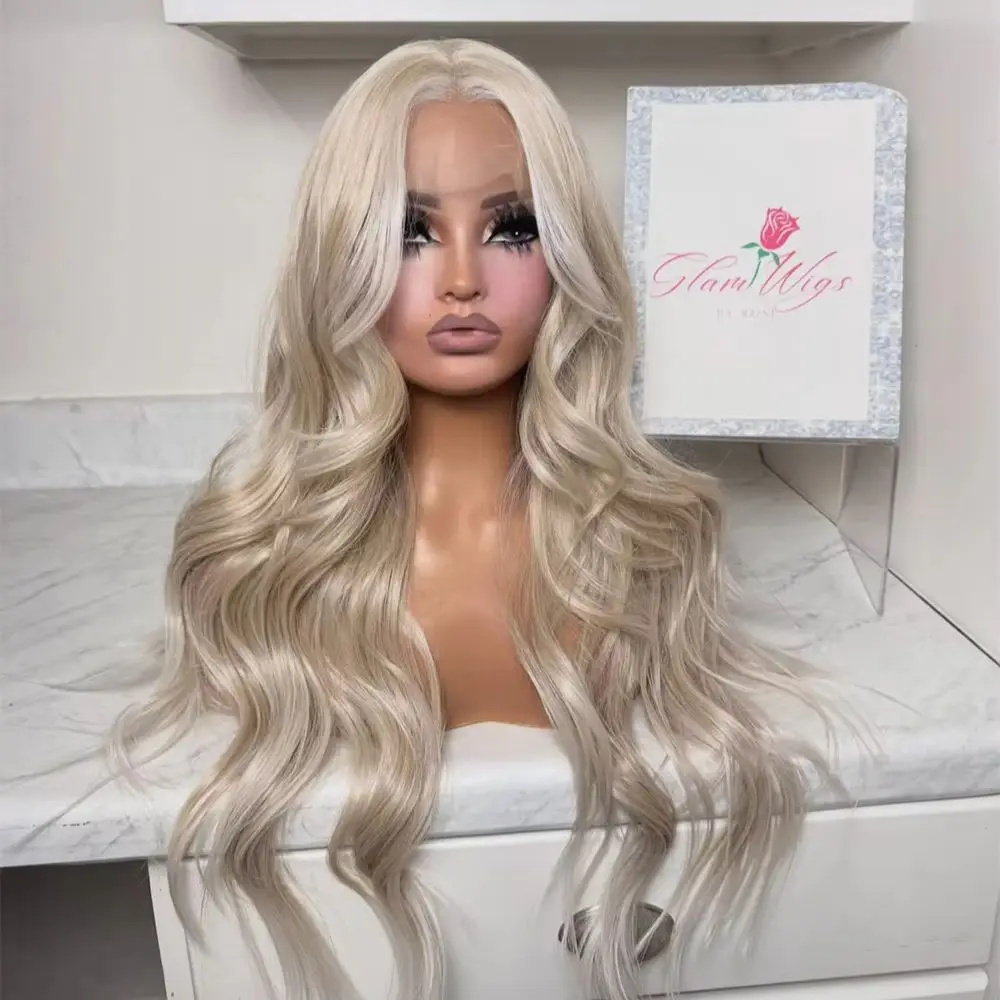 Lightweight Easy to Wear Ombre Platinum Blonde Synthetic HD Lace Front Wig No Glue Matte Heat Resistant Fiber Daily Wear Wig