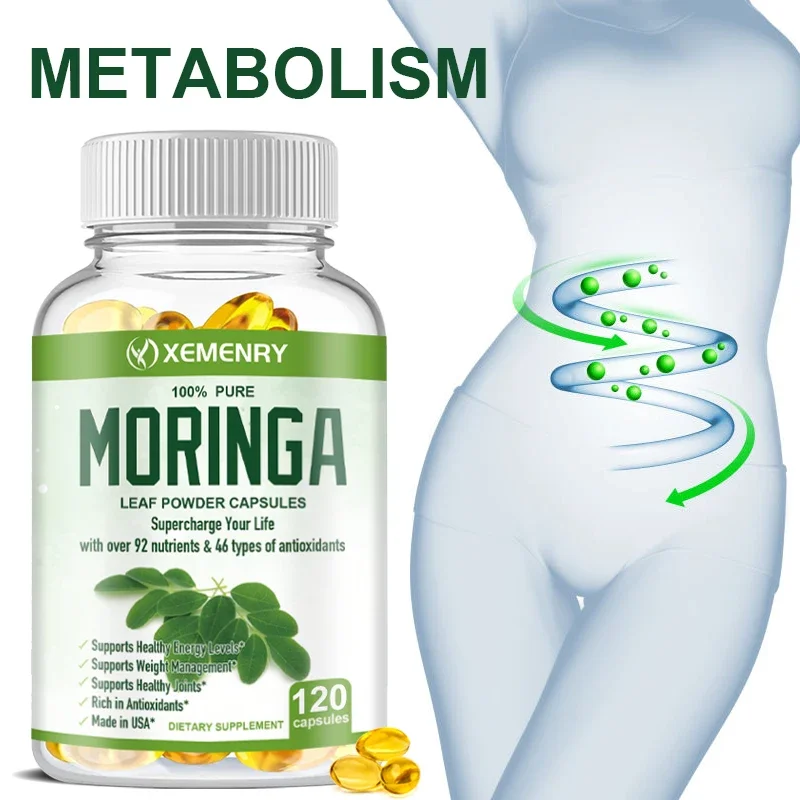 Cápsulas orgánicas de Moringa, superalimento verde vegano nutritivo para lactancia, 120 cápsulas