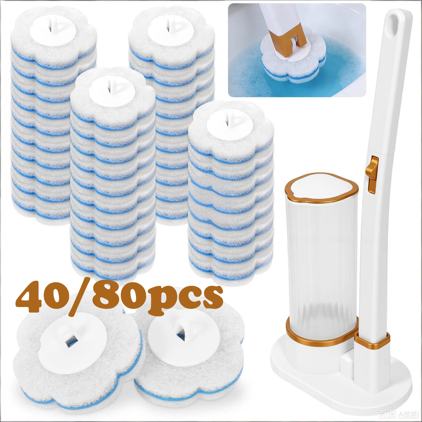 40/80 Pcs Toilet Brush Disposable Replacement Head Cleaning Kit Long Handle Toilet Wand Set Bathroom Cleaning Brush WC Tool