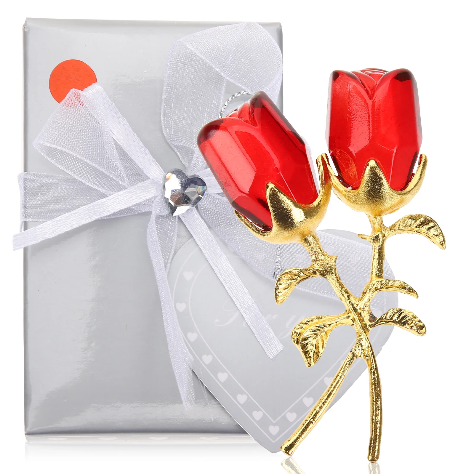 

White Valentine Flowers Rose Flower Ornament Flower Crystal Decoration Rose Decor Present Crystal Decor