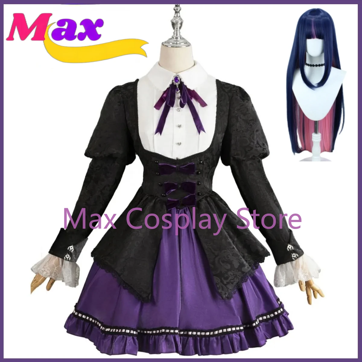 Max Anime Panty & Kous Met Kousenband · Anarchie Cosplay Kostuum Pruik Paarse Avondjurk Lolita Vrouw Mooie Pak