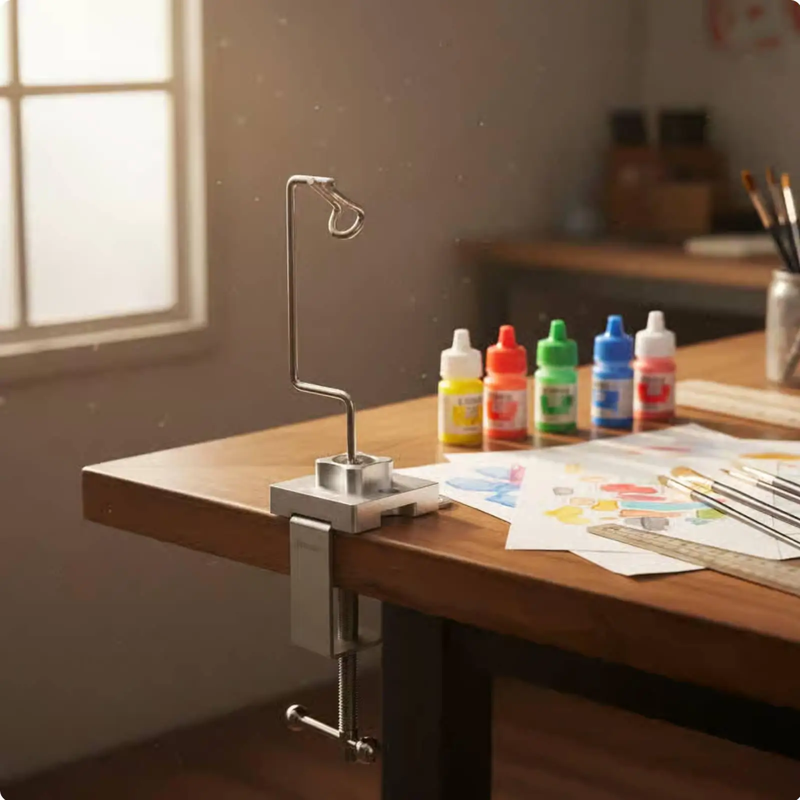 Sturdy Airbrush Holder Metal Rack with Screw Clamp for Painting Table Storage