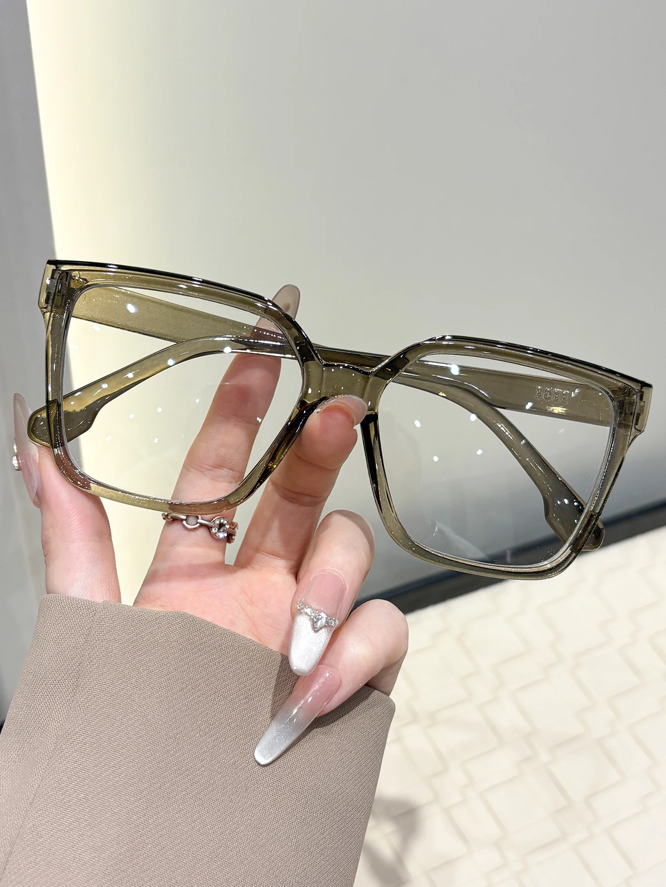 1pc 正方形特大フレームプレーンメガネ、クリアレンズ、オフ - Sunglasses Oversized Square のレビューと価格