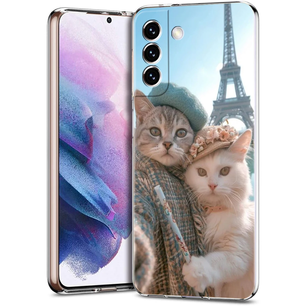 Cartoon Fun Cat Pet Dog Phone Case For Samsung Galaxy S24 Ultra S23 FE S22 S20 S21 5G S10 S9 Plus S10E S8 Silicone Clear Cover
