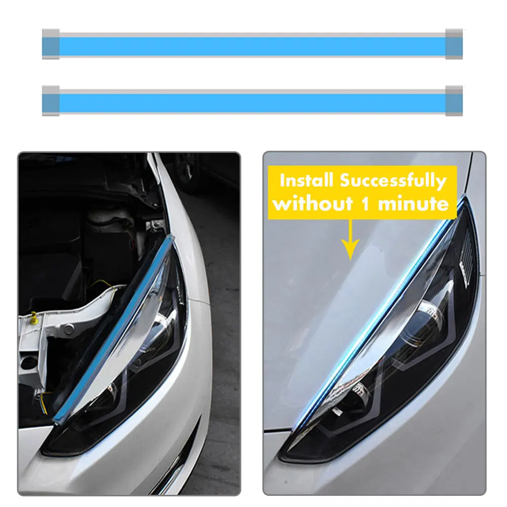 2Pcs Led DRL Turn Signal Light Strip Flexible Waterproof Headlight Surface Decorative Lamp Universal Car Daytime Running Lights
