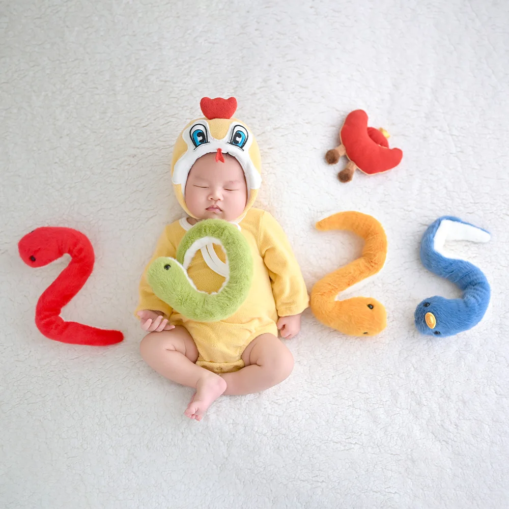 Lovely Snake Year Theme Photography Clothes Cartoon Animal Baby Costume Snake Dolls Posing Props Studio Photo Shoot Accessories