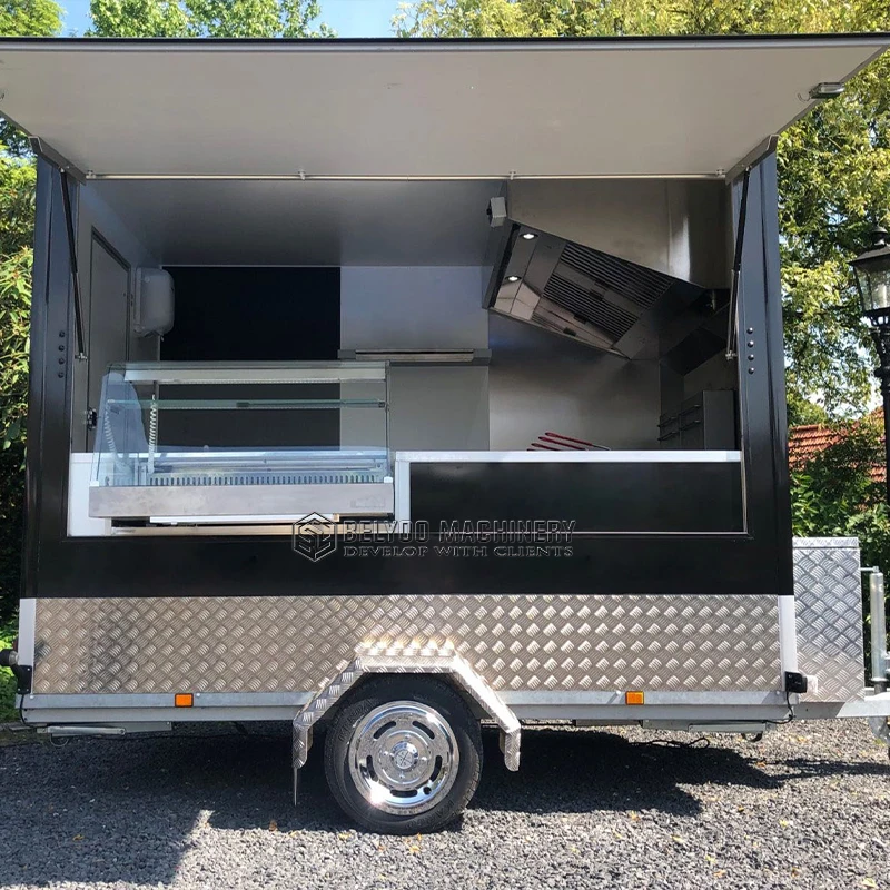 Belyoo Street Food Trailer Mobile Kitchen Hot Dog Stand Truck With Full Equipment Commercial Cooking Trailer Portable Cart