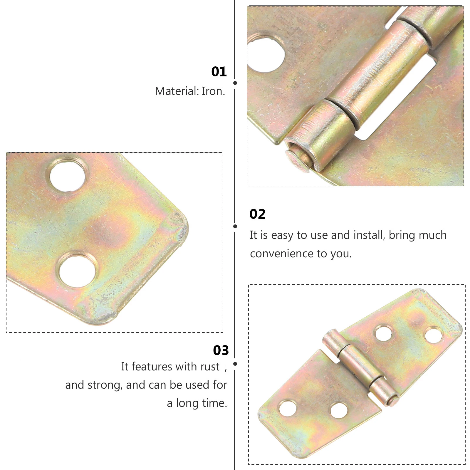 

Iron Hinges for Wooden Jewelry Gift Box Drawing Board Hinges Simple Installation Anti Rust Durable Strong Hinge Packaging