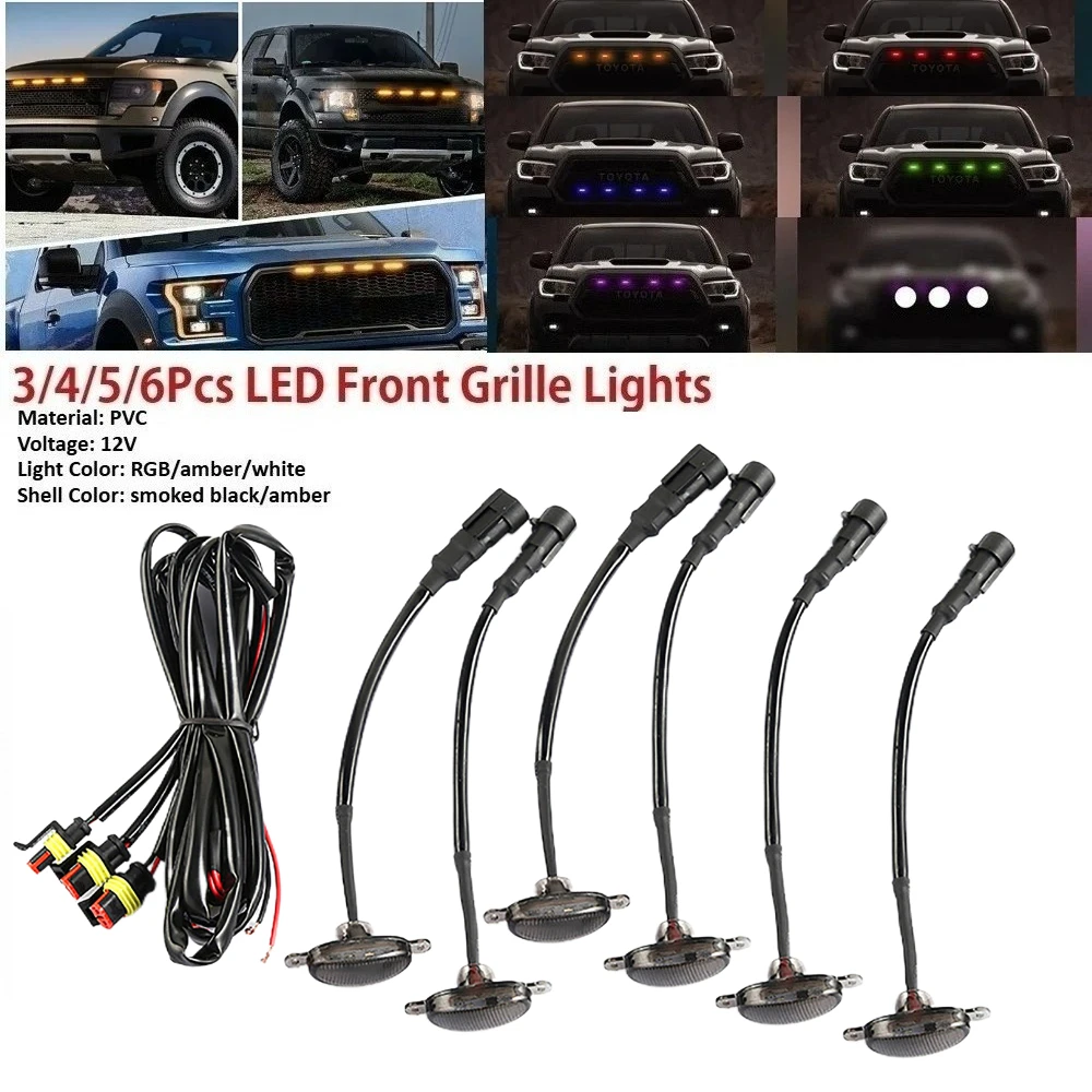 

12V White / RGB / Amber LED Front Grille Lighting Kit Universal Car Eagle Eye Light for Pickup Truck Off-Road SUV Smoked / Amber
