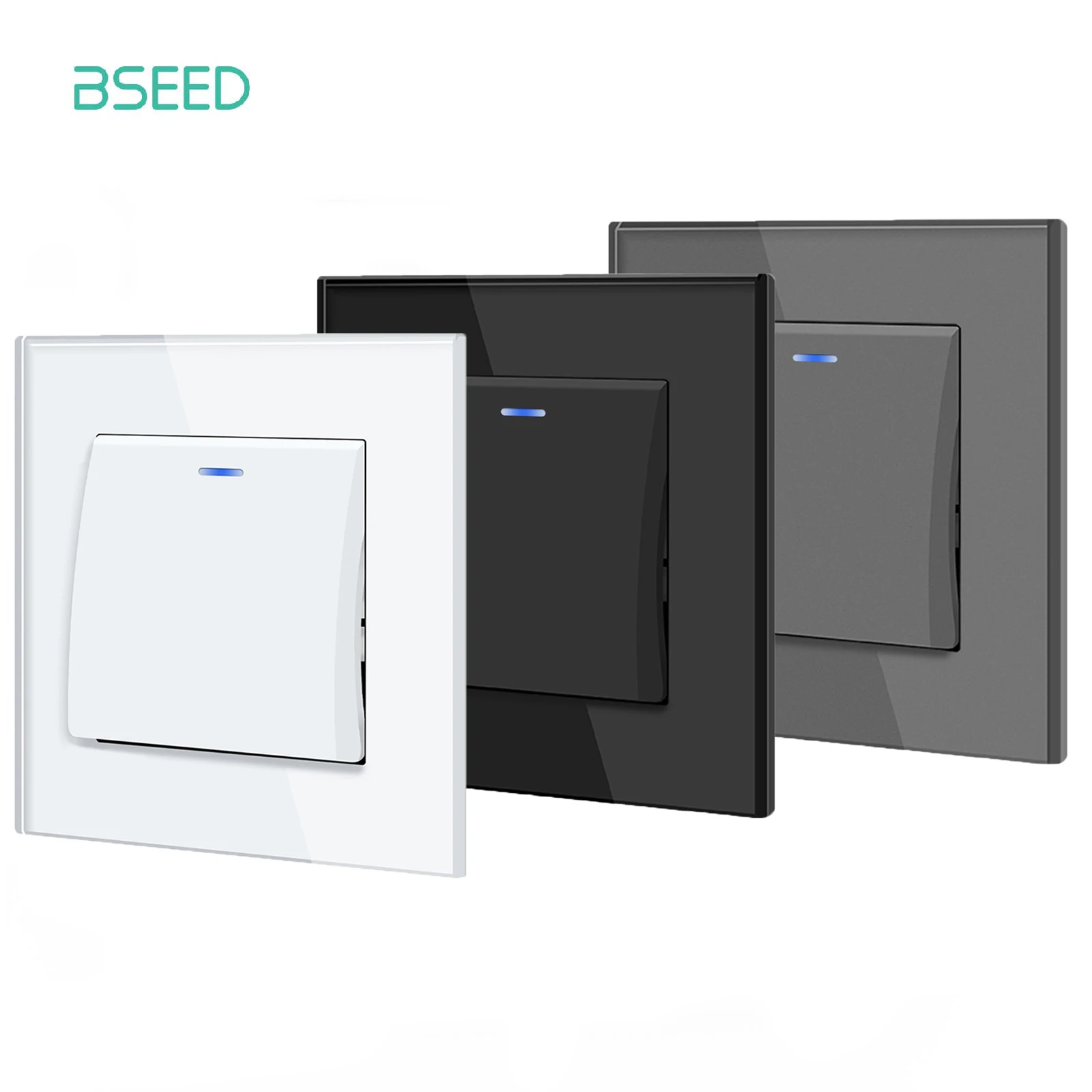 BSEED Standardowy włącznik ścienny UE 1/2Gang 1Way Przełącznik dwupozycyjny Szklany panel Mechaniczny włącznik ścienny Włączanie Wyłączanie 10A 250V Niebieskie podświetlenie