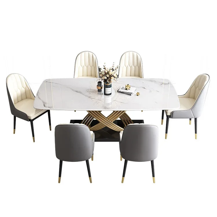 

Modern, simple, light luxury, stainless steel, slate, dining table, rectangular, anti-scalding, household, dining table, hotel