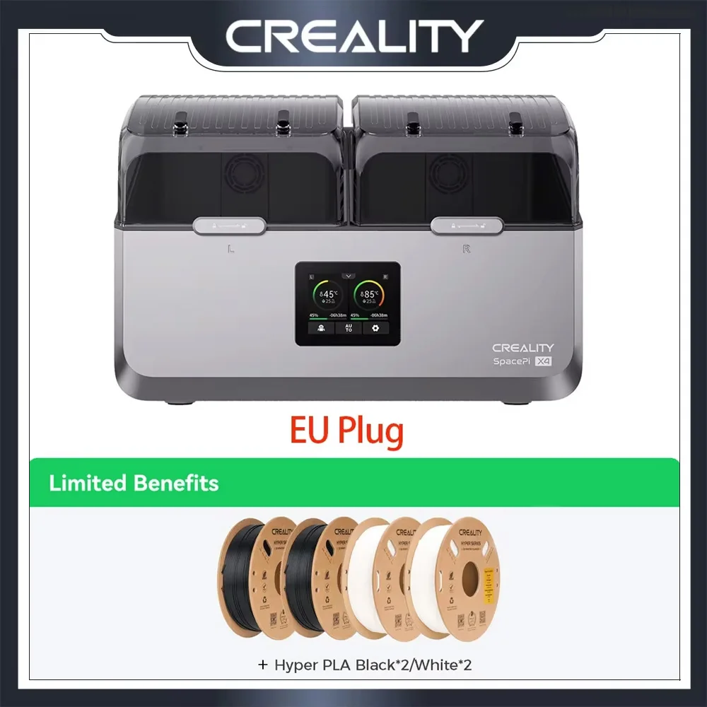 

Оригинальная сушилка для нити Creality SpacePi X4, 4 катушки до 80 ℃ Двойные независимые нагревательные камеры, автоматические бесшумные детали 3D-принтера
