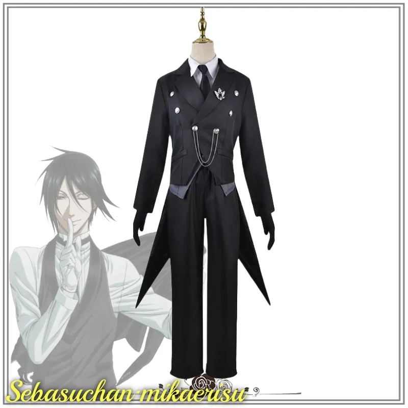 Black Butler Cosplay Japanse Anime Sebasuchan Mikaerisu Cosplay Kostuum Unisex Uniformen Pruik Schoenen Gratis Gift Deacon Uniform Set