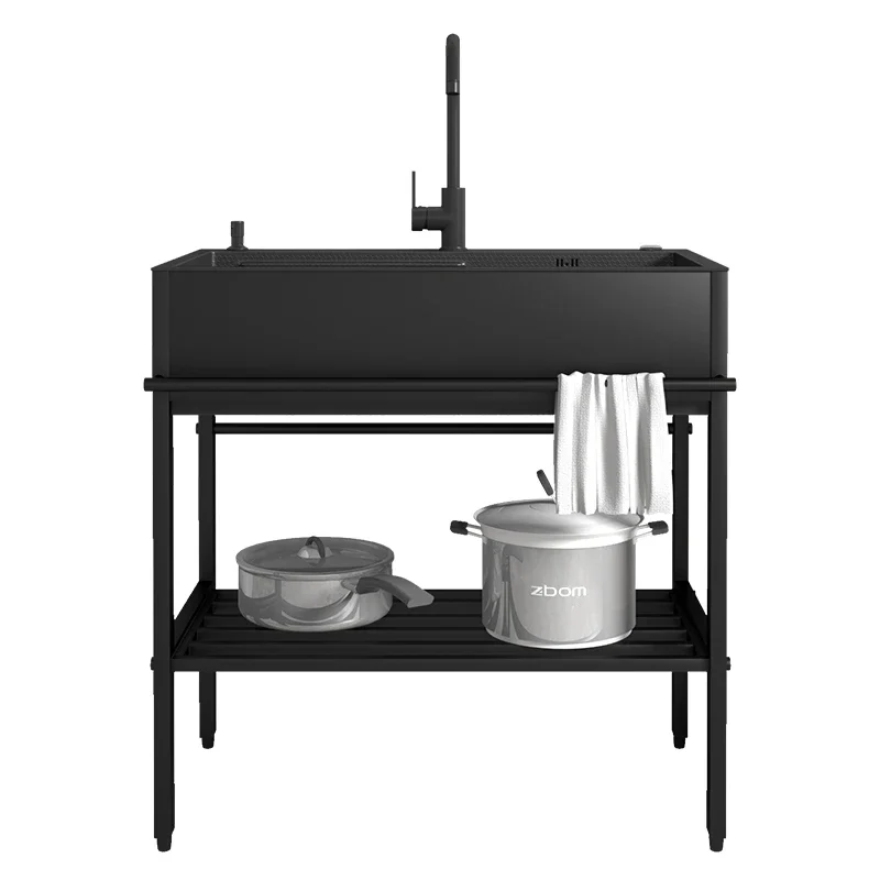 

Kitchen stainless steel sink large single sink vegetable sink with bracket outdoor integrated floor type household dishwashing