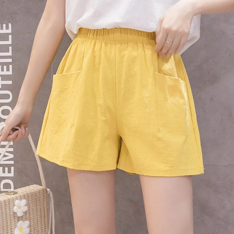 Neue Sommer-Shorts für Damen, Einfarbig, Lässig, Weit Geschnitten, aus Baumwolle und Leinen, Koreanischer Stil, Vielseitig Kombinierbar, mit Großen Taschen – Detail 15