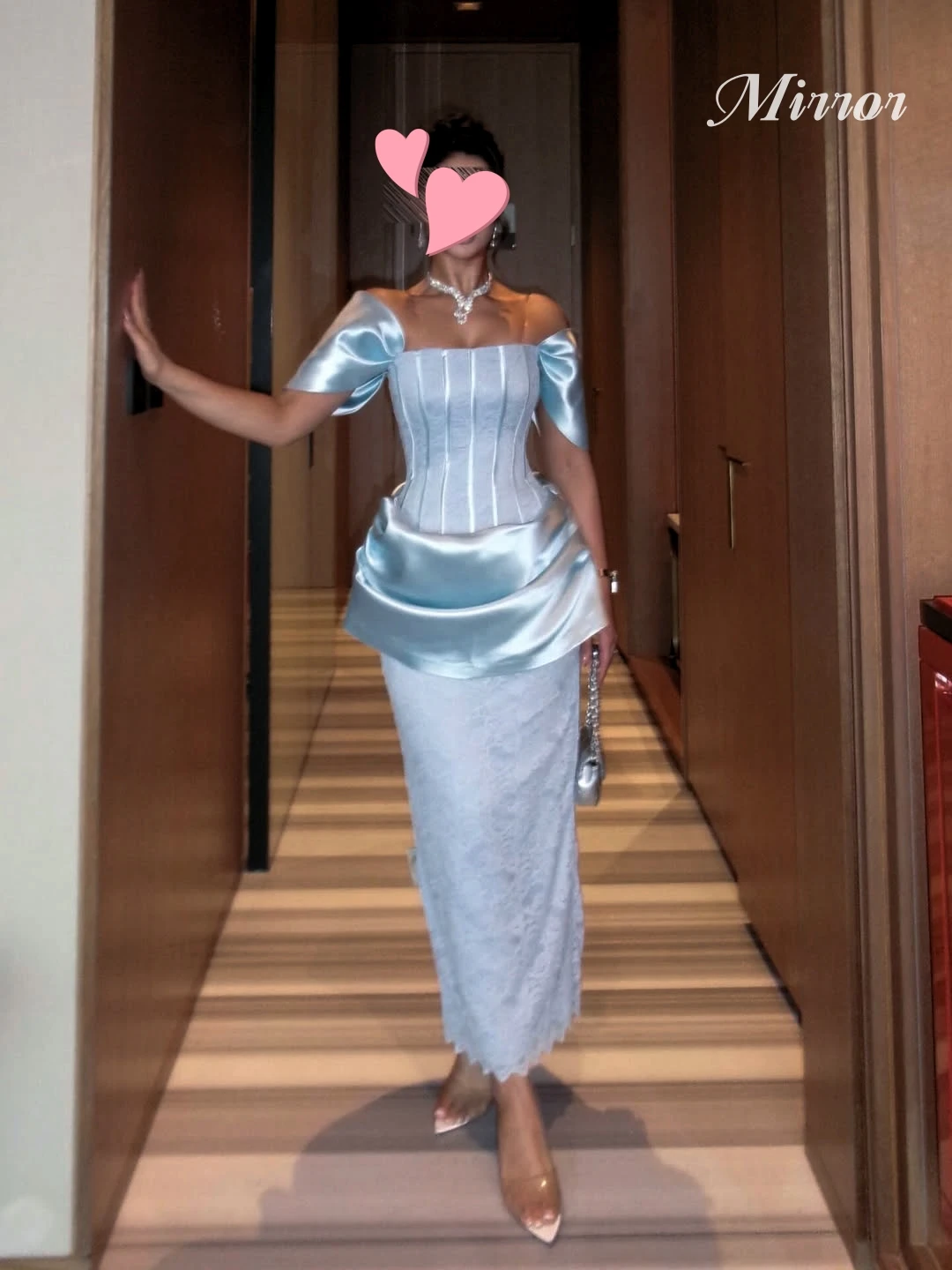 

Mirror Dress Elegant Vintage Sweet Blue Lace Satin Off the Shoulder New Customize Formal Occasion Prom Dress Evening Party Gowns
