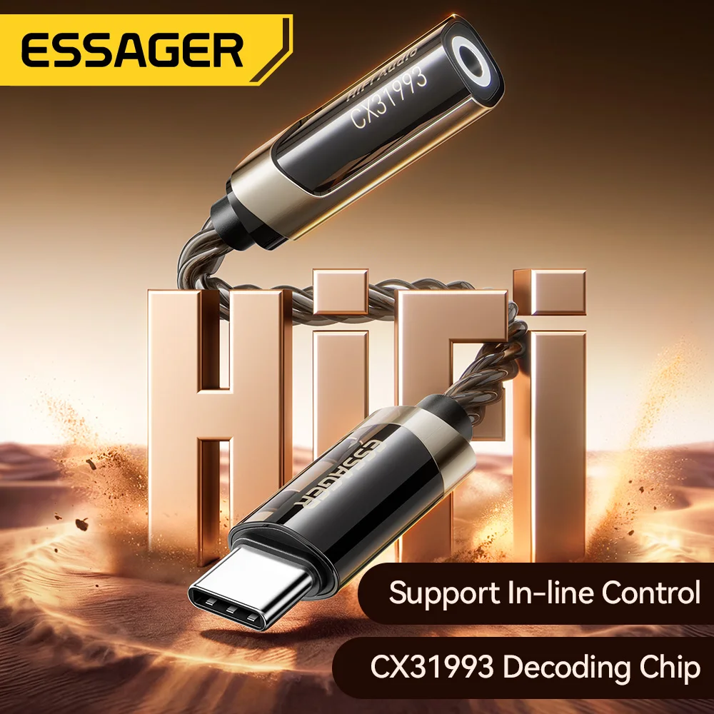 Essager HiFi Audio Adapter Type-C to 3.5mm Jack Headphone Aux Cable OTG for iPhone 17/16/15 pro Max - Hi-Fi Sound Quality