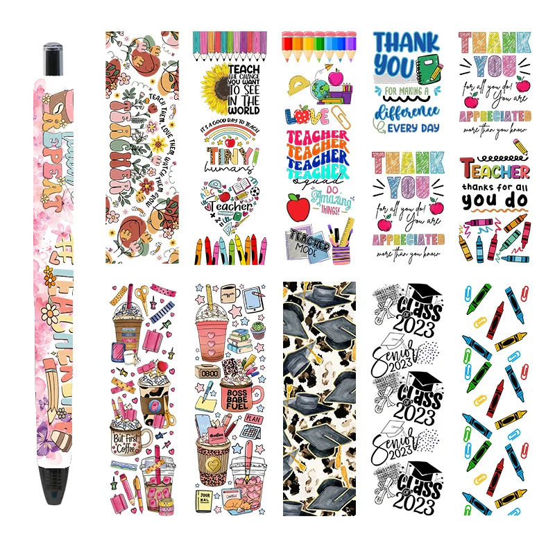 LETOP 30PCS Teacher Pen Uv Dtf Cup Wrap Transfers Colorful Pencils Uv Dtf Cup Wraps Designer Uv Dtf Pen