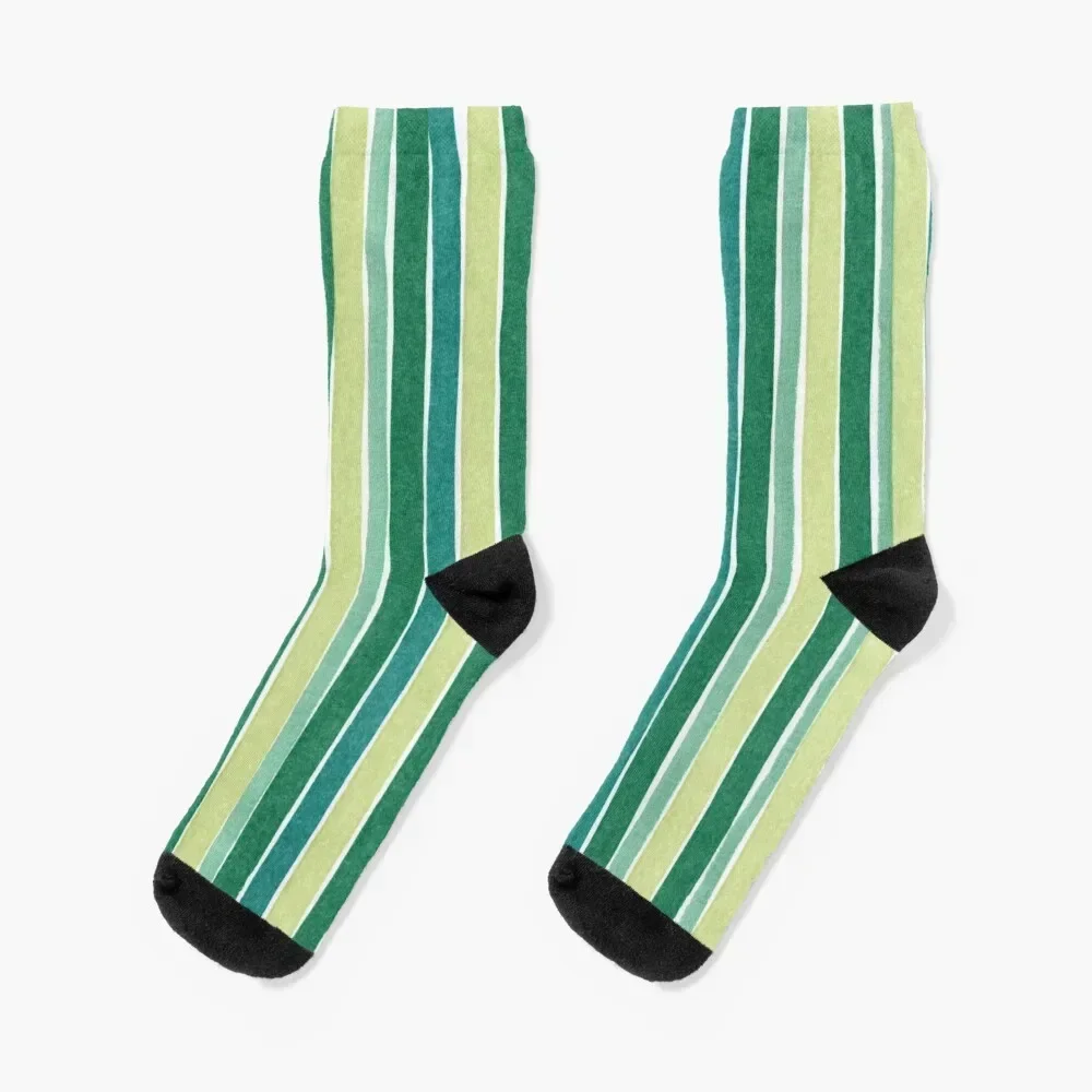 

Vertical green striped pattern - green watercolor stripes Socks sports and leisure Heating sock Socks For Girls Men's