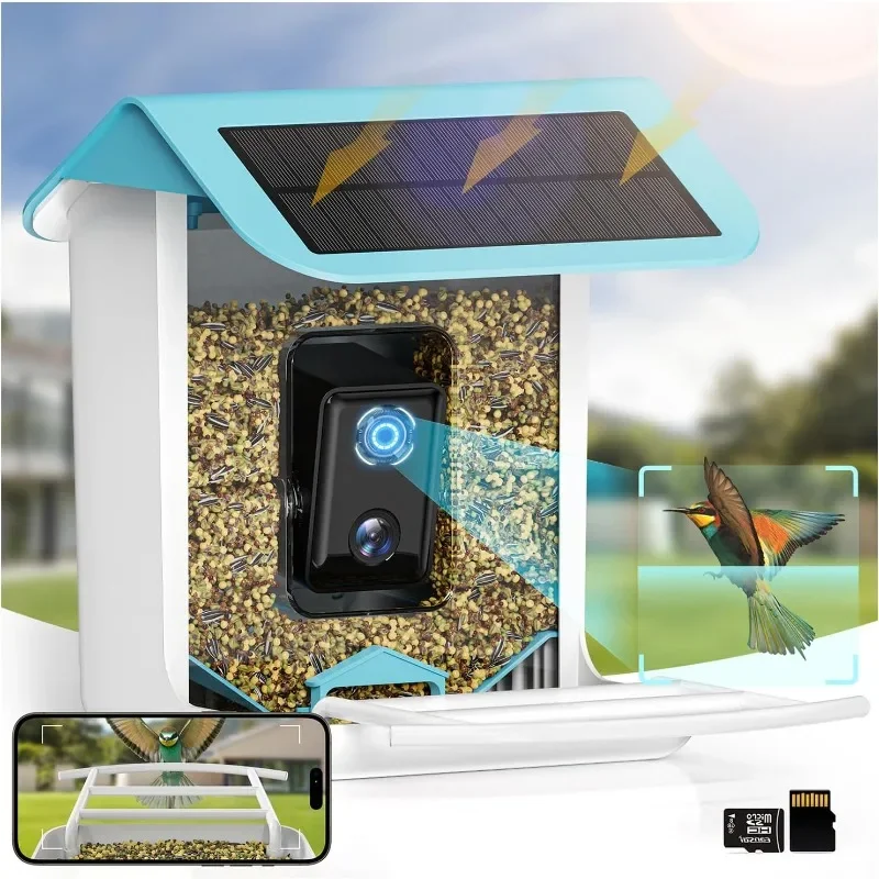 

Smart Bird Feeder with Camera Solar Powered 1080P HD Auto Capture Bird Videos APP Control Real Time Views and Notifications