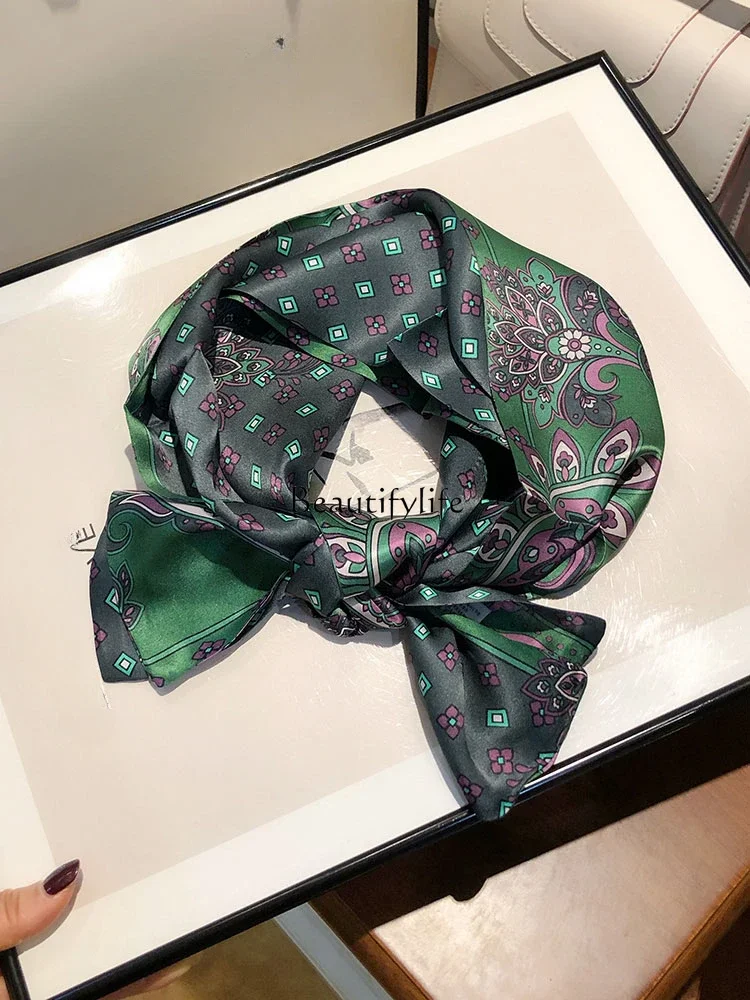 

100% mulberry silk scarf spring and autumn style foreign fashion small long scarf versatile green