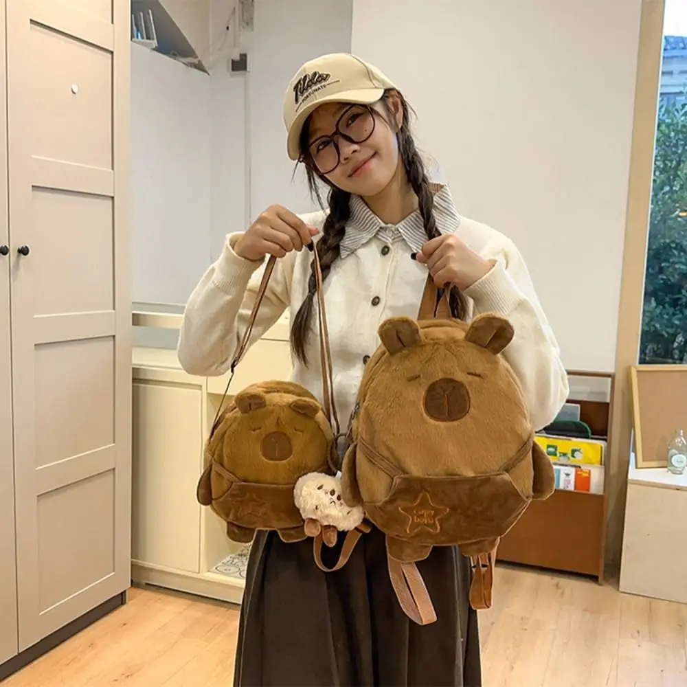 Animal Cartoon Capybara Plush Backpack Large Capacity Fashion Capybara Crossbody Bag Cotton Stuffed Capybara Plush Bag