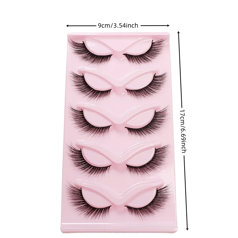 5 أزواج من الرموش الصناعية الصناعية المنفوشة بشكل طبيعي - رموش صناعية ممدودة على شكل عين القطة، مما يجري جريء