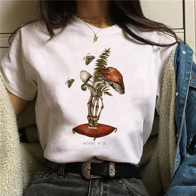 Funny Mushroom Print T-shirt Women's Fashion Versatile Top T-shirt Summer Cartoon T-shirt Kawaii Beautiful Women's T-Shirt.