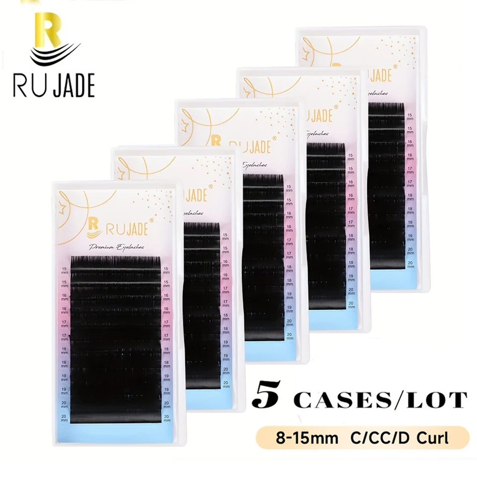 

RUJADE 5 Cases/Lot Matte Black Soft Mink Faux Individual Eyelashes Extension Russian Volume Lash Regular Classic Lashes Supplies
