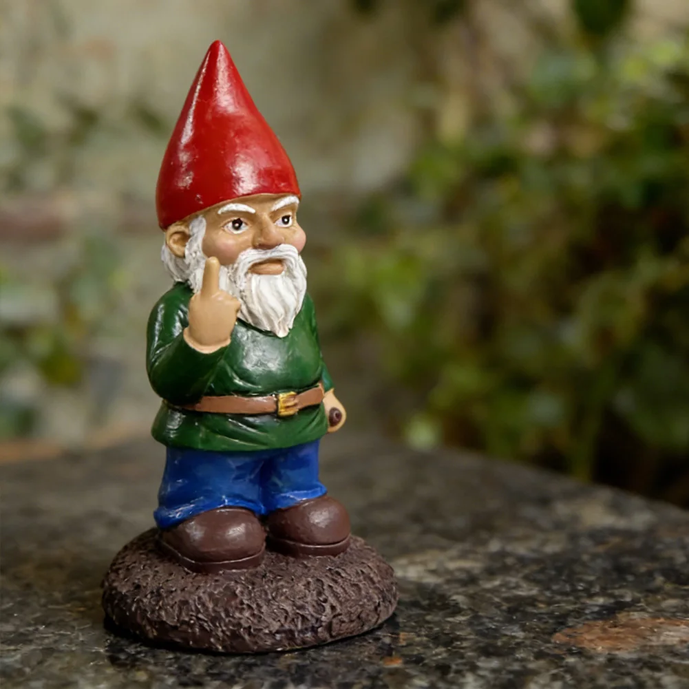 Middle Finger White Beard Dwarf Ornament Gnome Statue Ornament 5.9in Tall Middle Fingler Lawn Statue Figurine for Lawn Decor