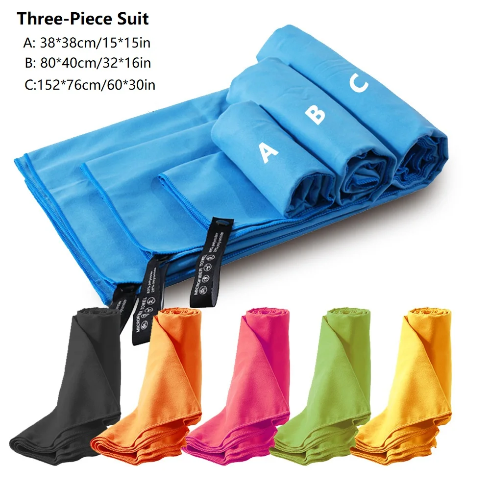 

Quick Dry Towel 3 Size Pack of Lightweight Microfiber Travel Fast Drying Towels Set for Camping Beach Gym Backpacking Sports