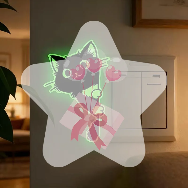 Sweet Self-Adhesive Luminous Cat Wall Decals PVC Cute Glowing Cat Stickers Home Decor Funny Cat Switch Stickers Dorm Room