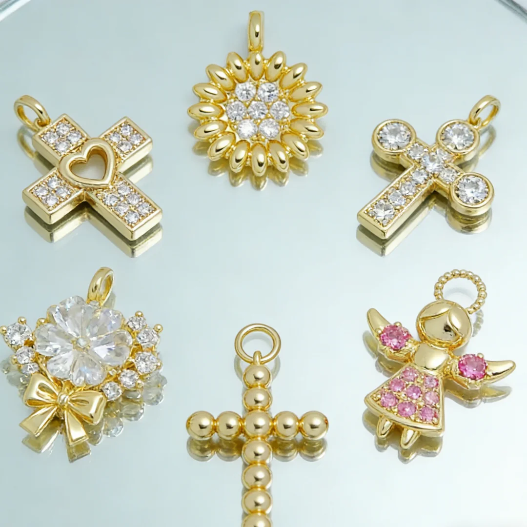 

6Pcs Pendants Brass Cross Girls Flower Sunflower Charms for DIY Jewelry Accessories Necklace Bracelet Making Supplies Men Women
