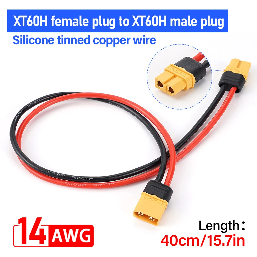 A Piece of 40Cm 14Awg Silica Gel Tinned Copper Xt60H Male/female Plug Connection Silicone Wire Cable For RC Lipo Battery Plug