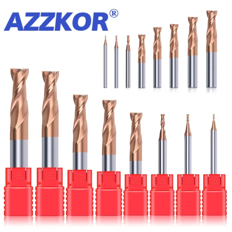 

AZZKOR 11-Piece-Set HRC55 2-Flute Carbide Endmill 1.0mm-12.0mm Tungsten Steel Milling Cutter CNC Machining Center End Mill Tools