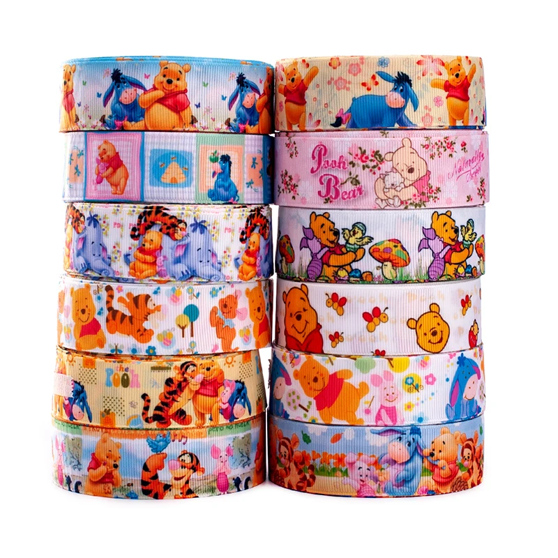 Random Set 5/10/20 Styles 22/25mm Mixed Disney Cartoon Winnie the Pooh Bear Pattern Grosgrain Ribbon, Each 1y