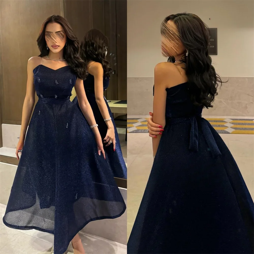 

Customized Prom Gown Formal Saudi Arabia Strapless A-line Ankle Length Skirts Tulle Sleeveless Bespoke Occasion Dresses Evening