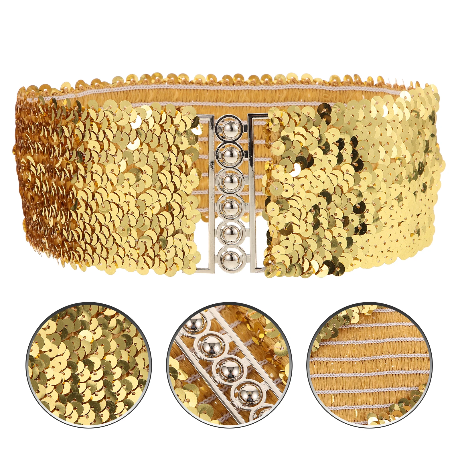 

Sequin Waist Belt For Women Elastic Dress Colorful Embellished Metal Decorative Clothing Accessory Stretchy Wide Belt Skirt