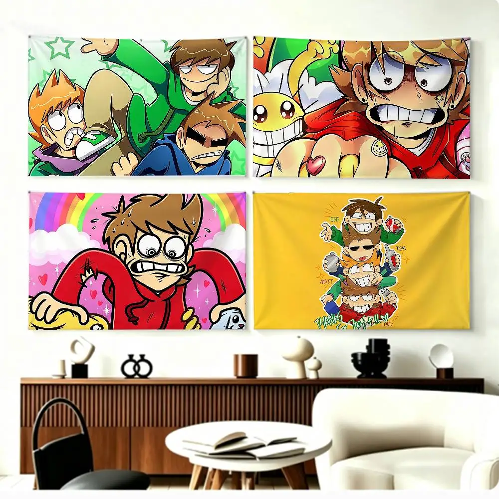 Cartoon E-Eddsworld Tord   Flags Wall Hanging Background Art Banner for Bedroom Home Outdoor Decor