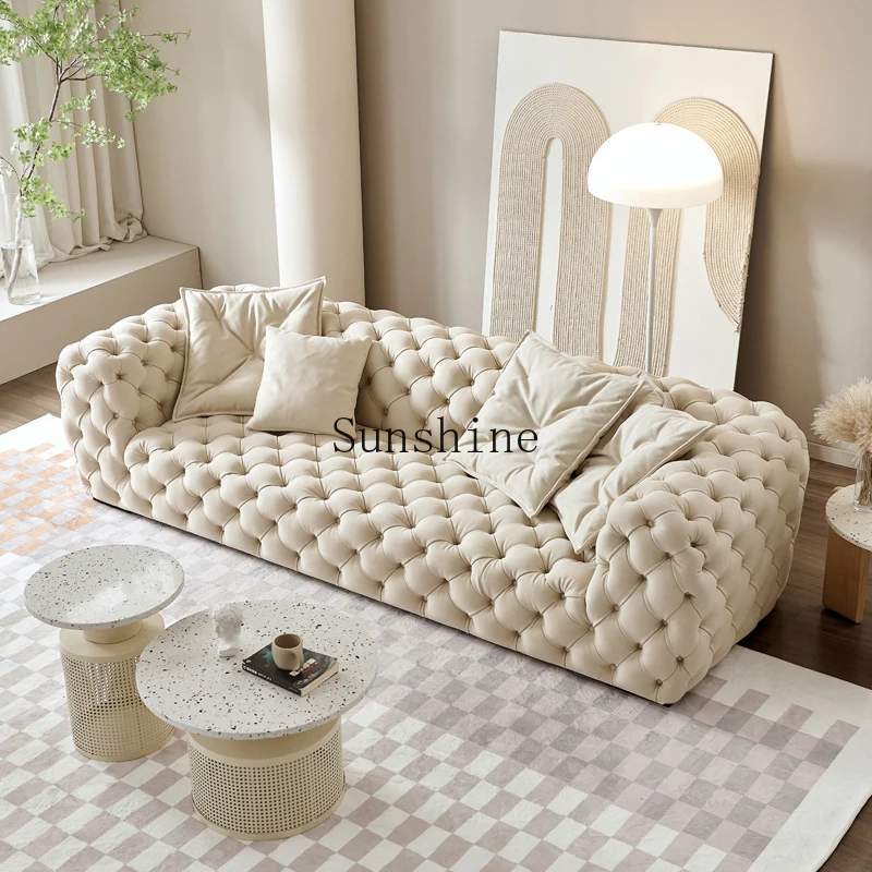 

French Cream Style Small Apartment Living Room Pull-up Fabric Sofa