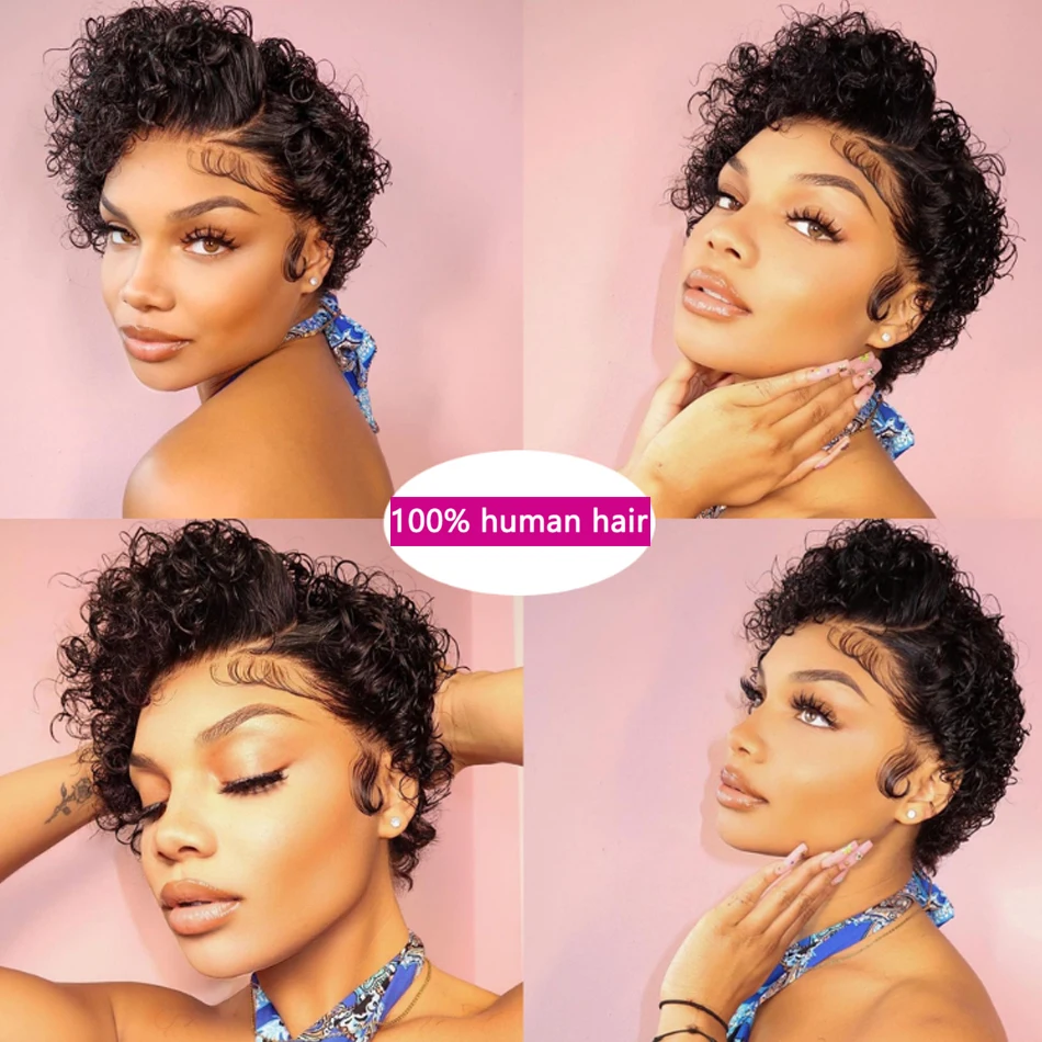 Pixie Corte Peruca Curto Bob Curly Perucas de Cabelo Humano perruque bresillienne Barato 13X1 Transparente Lace Wig Água Deep Wave Cabelo Humano