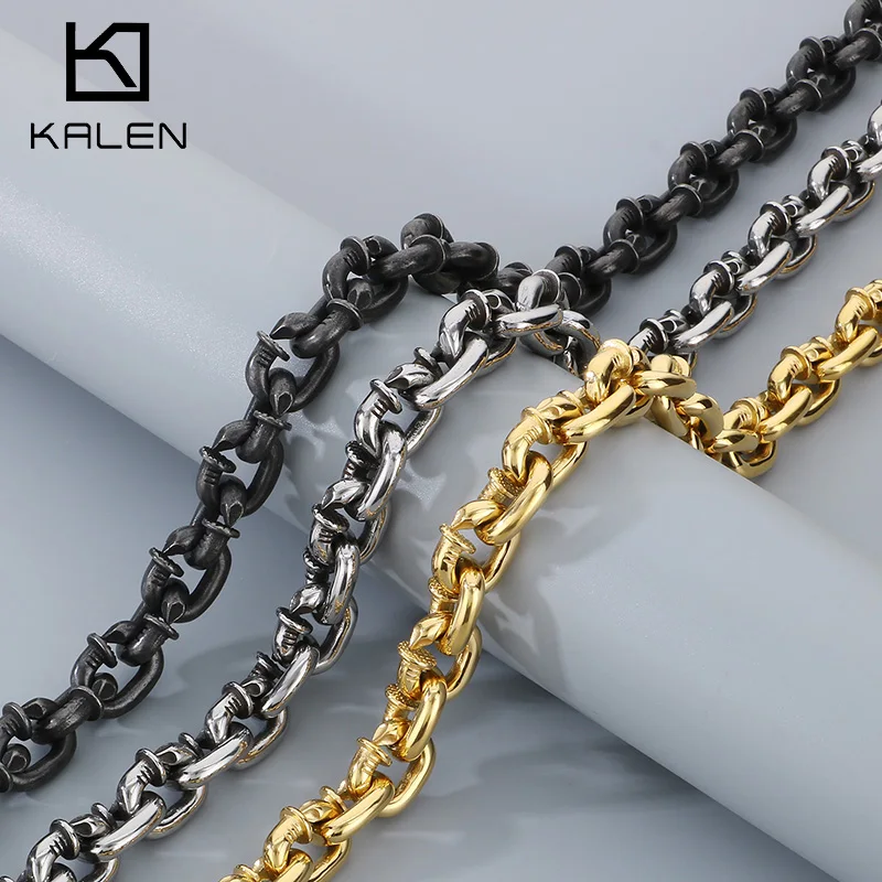 

KALEN 16MM Vintage Nail Chain Bracelet Necklace for Men Women Polished 316L Stainless Steel Accessories Identity Jewelry Gift