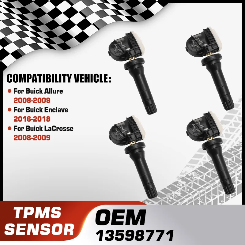 

13598771 1/4PCS Tire Pressure Sensor For Buick Allure 2008-2009 Buick Enclave 2016-2018 Buick LaCrosse 2008-2009 315MHz 13598772
