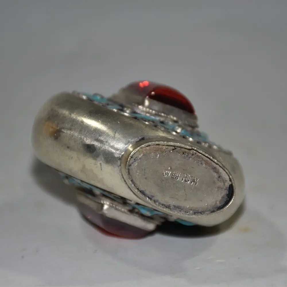 Antique Style White Copper Body Cloisonne Snuff Bottle Hand Filigree Inlaid Zircon Gem Collectible Sculpture 6cm 4cm 9cm